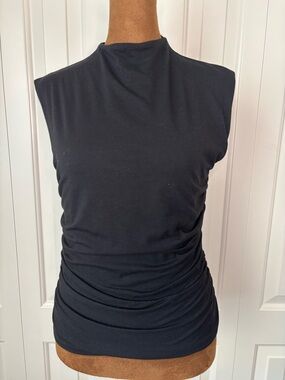 Muse Republic Clothing Black Sleeveless Muscle Tank with Ruched Side, Small